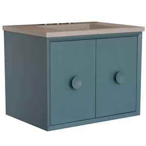 Stora 31 in. W x 22 in. D Wall Mount Bath Vanity in Aqua Blue with White Concrete Vanity Top with Rectangle Basin