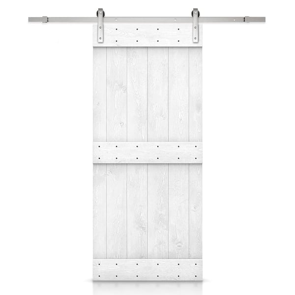 CALHOME Mid-Bar Series 30 in. x 84 in. Solid Light Cream Stained DIY Pine Wood Interior Sliding Barn Door with Hardware Kit