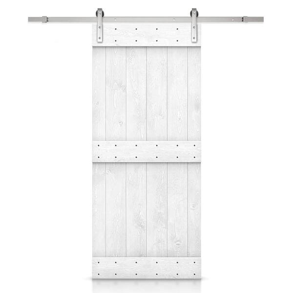 CALHOME Mid-Bar Series 36 in. x 84 in. Solid Light Cream Stained DIY Pine Wood Interior Sliding Barn Door with Hardware Kit