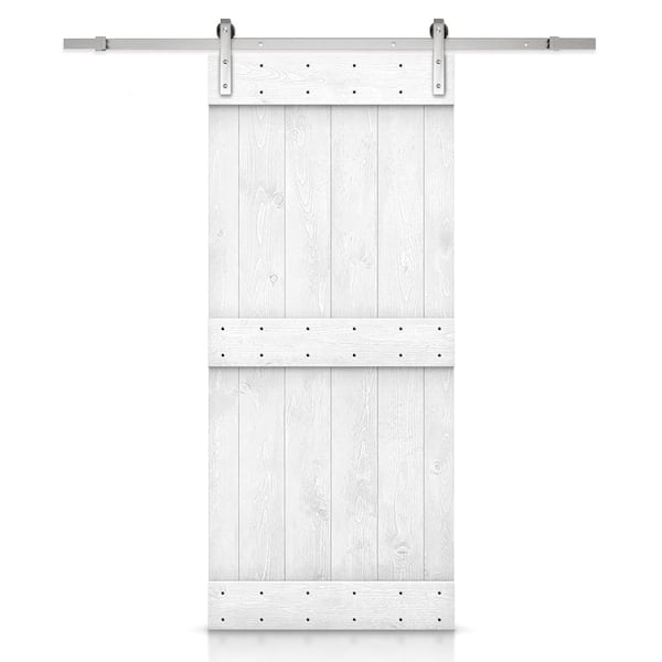 CALHOME Mid-bar Series 24 in. x 84 in. Pre-Assembled White Stained Wood Interior Sliding Barn Door with Hardware Kit