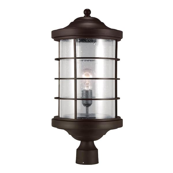 Generation Lighting Sauganash 1-Light Outdoor Antique Bronze Post Lantern with Clear Seeded Glass