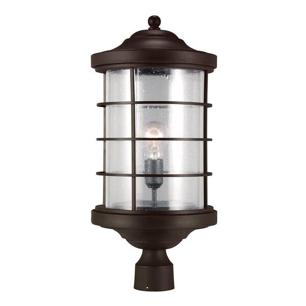 Generation Lighting Sauganash 1-Light Outdoor Antique Bronze Fluorescent Post Lantern with Clear Seeded Glass