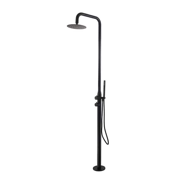 2 Handle 1-Spray Outdoor Freestanding Shower Faucet Kit 2.8 GPM Outside Shower Trim with Hand Shower in Matte Black