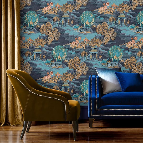 Edo Toile Navy Blue Trees Abstract Paste the Wall Wallpaper