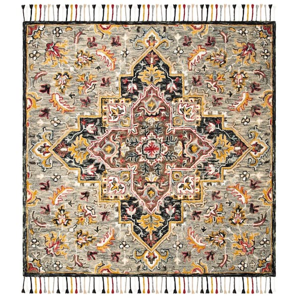 SAFAVIEH Aspen Gray/Charcoal 9 ft. x 9 ft. Floral Square Area Rug