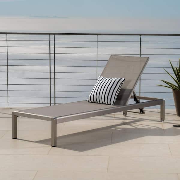 Noble House Cape Coral Silver 1-Piece Metal Outdoor Chaise Lounge