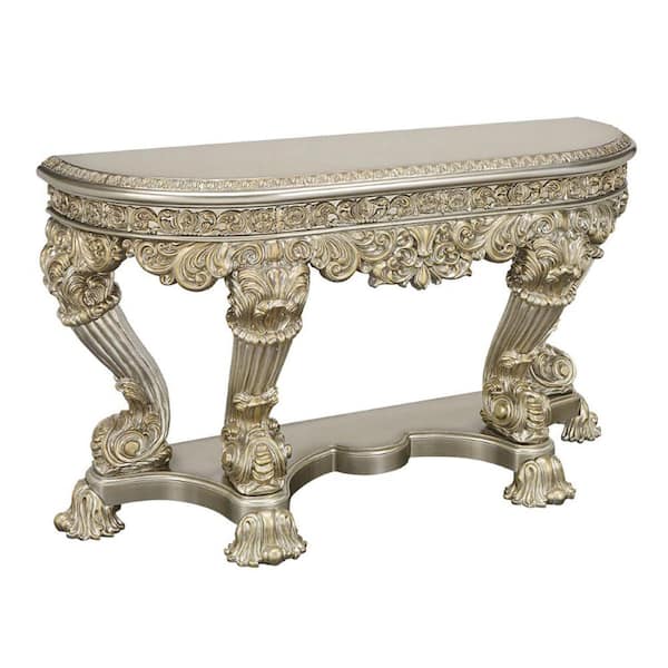 Benjara Gold Wood Top 20 in. Sideboard with Carved Base