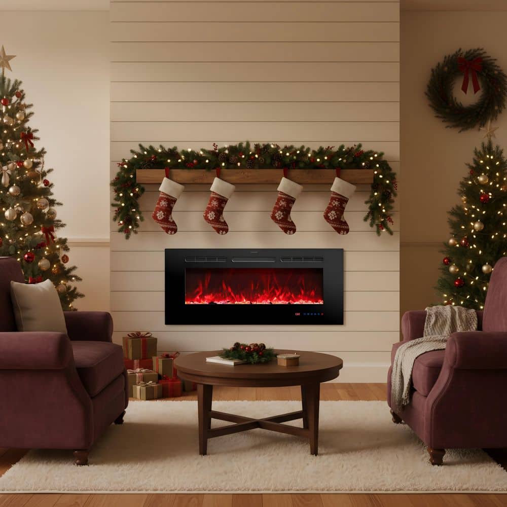 36 in. Wall-Mounted Electric Fireplace with 12-Flame Colors, Logs and Crystals, Adjustable Thermostat and Remote Control price history on PriceWatchPro