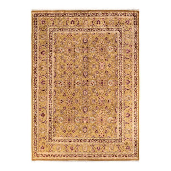 Mogul Traditional Yellow 9 ft. 1 in. x 13 ft. Oriental Area Rug