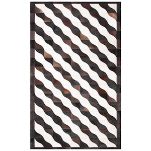 Studio Leather Black Ivory 8 ft. x 10 ft. Border Striped Area Rug