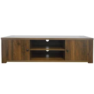 15 in. Brown Wooden TV Stand with Storage Cabinets and Shelves Fits 65 in. TV