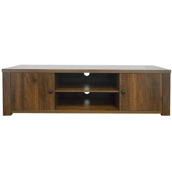 Costway 15 in. Brown Wooden TV Stand with Storage Cabinets and Shelves Fits 65 in. TV