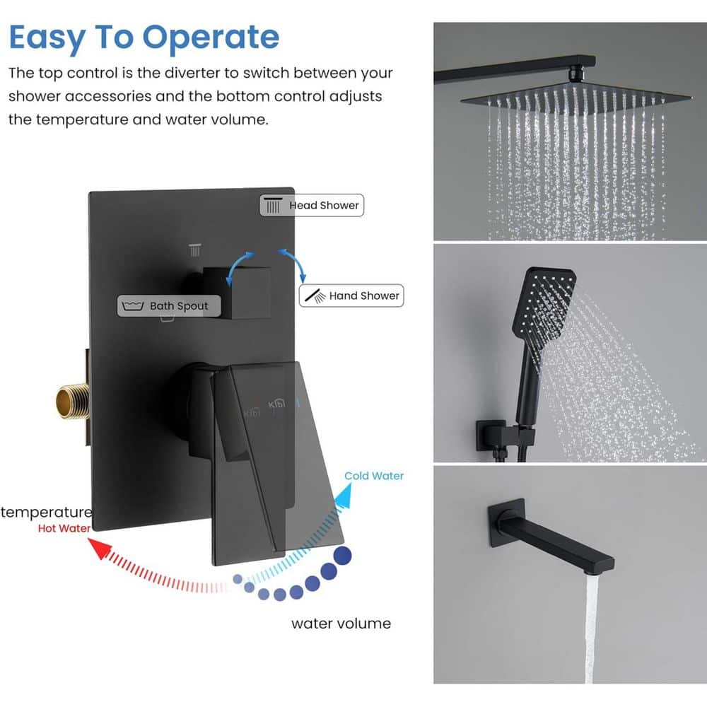 Matte Black Brass 3-Function Wall Mounted Shower System