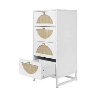 15.75 in. W x 15.75 in. D x 35 in. H White Wood Linen Cabinet with 4 Natural Rattan Drawers