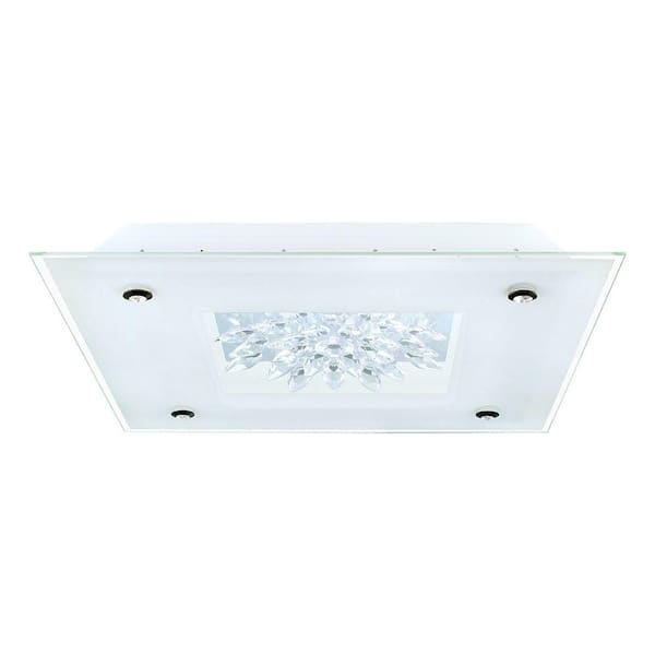 Eglo Benalua 22.5 in. W x 3.125 in. H 2-Light White Integrated LED Semi-Flush Mount with Crystal Infused Mirrored Glass Shade