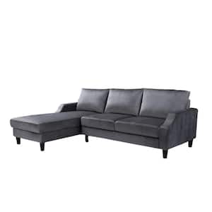 Gray Velvet 3-Seater Left-Facing Sectional Sofa with Removable Cushions