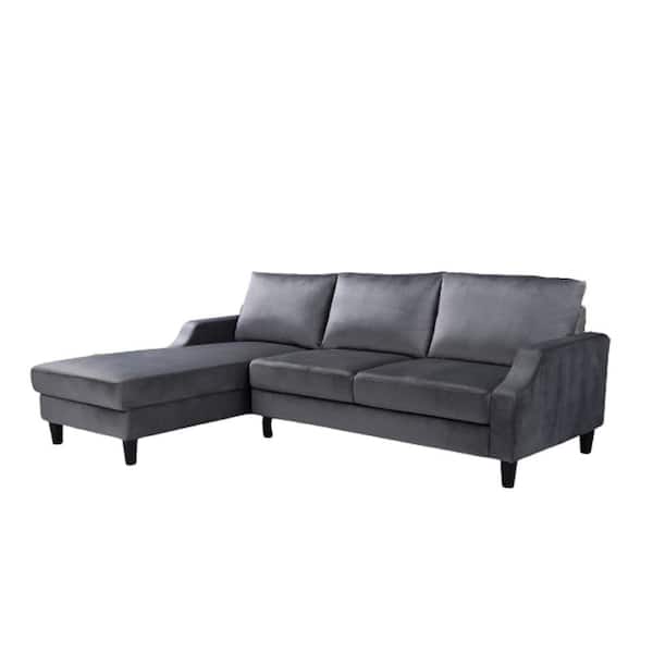 US Pride Furniture Gray Velvet 3-Seater Left-Facing Sectional Sofa with Removable Cushions