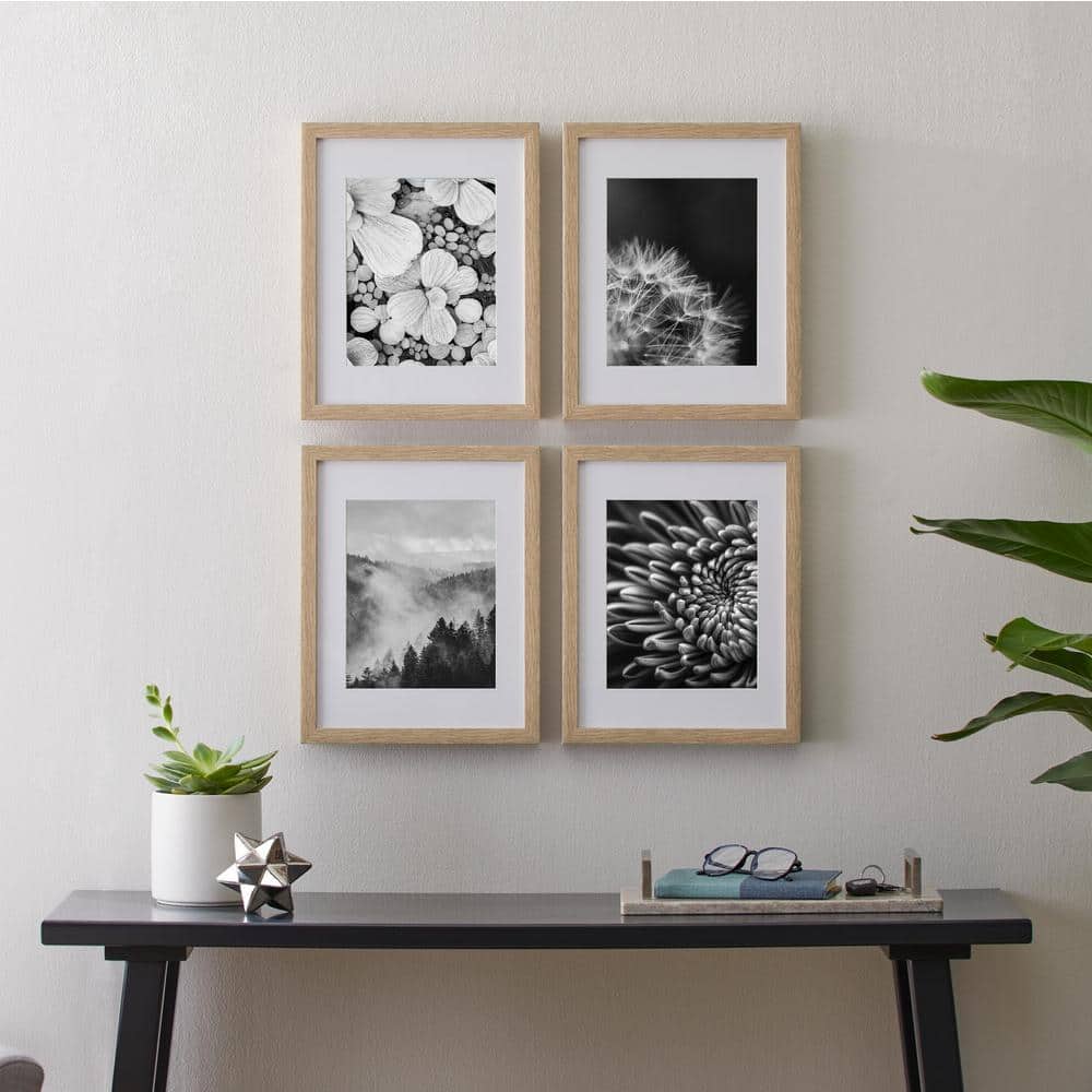DesignOvation Gallery Wood Photo Frame Set for Customizable Wall Display,  Black 16x20 matted to 8x10, Pack of 2 