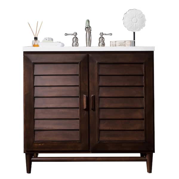 James Martin Vanities Portland 36.0 in. W x 23.5 in. D x 34.3 in. H Bathroom Vanity in Burnished Mahogany with White Zeus Quartz Top