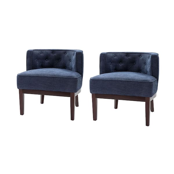 JAYDEN CREATION Severin Navy Upholstered Diamond Pull Button Barrel Chair with Solid Wood Legs (Set of 2)