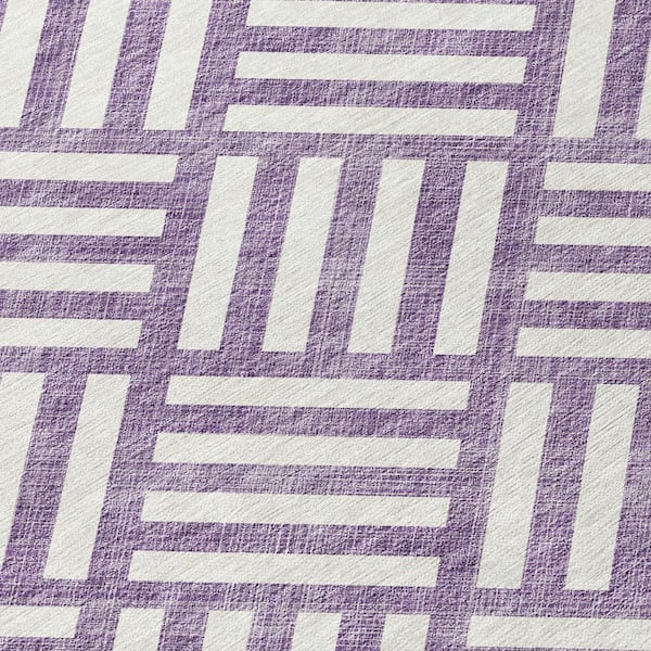 Purple, Ivory 8 ft. Round Woven Geometric Polyester Round Indoor/Outdoor Area Rug