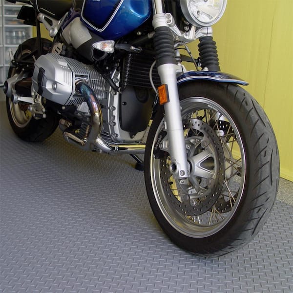 Motorcycle mat is available in Midnight Black and Slate Grey, 5' x