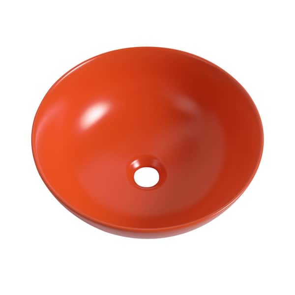 Flynama Bowl Shaped Ceramic Round Vessel Sink Countertop Art Wash Basin in Orange
