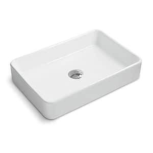 24 in. Rectangular Above Vanity Counter Bathroom Porcelain Ceramic Vessel Sink in White