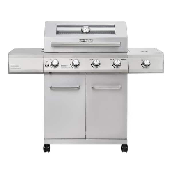 Monument Grills Mesa 4-Burner Portable Propane Gas Grill in Stainless Steel with Clear View Lid, Side Burner and LED Controls