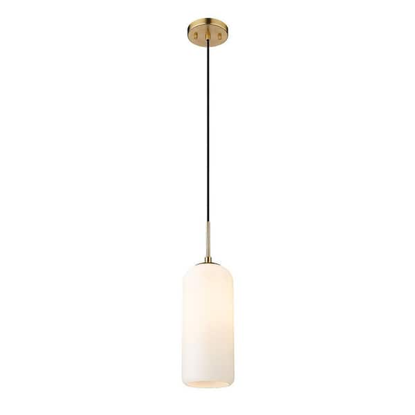 Unbranded Monty 1-Light Heritage Brass Pendant Light with Matte Opal Glass Shade