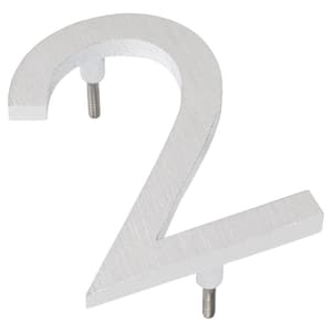 4 in. Satin Nickel/White 2-Tone Aluminum Floating or Flat Modern House Number 2
