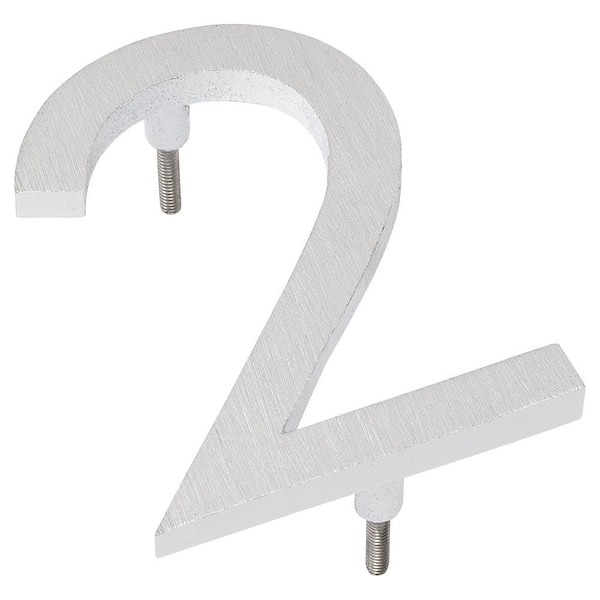 Montague Metal Products 4 in. Satin Nickel/White 2-Tone Aluminum Floating or Flat Modern House Number 2