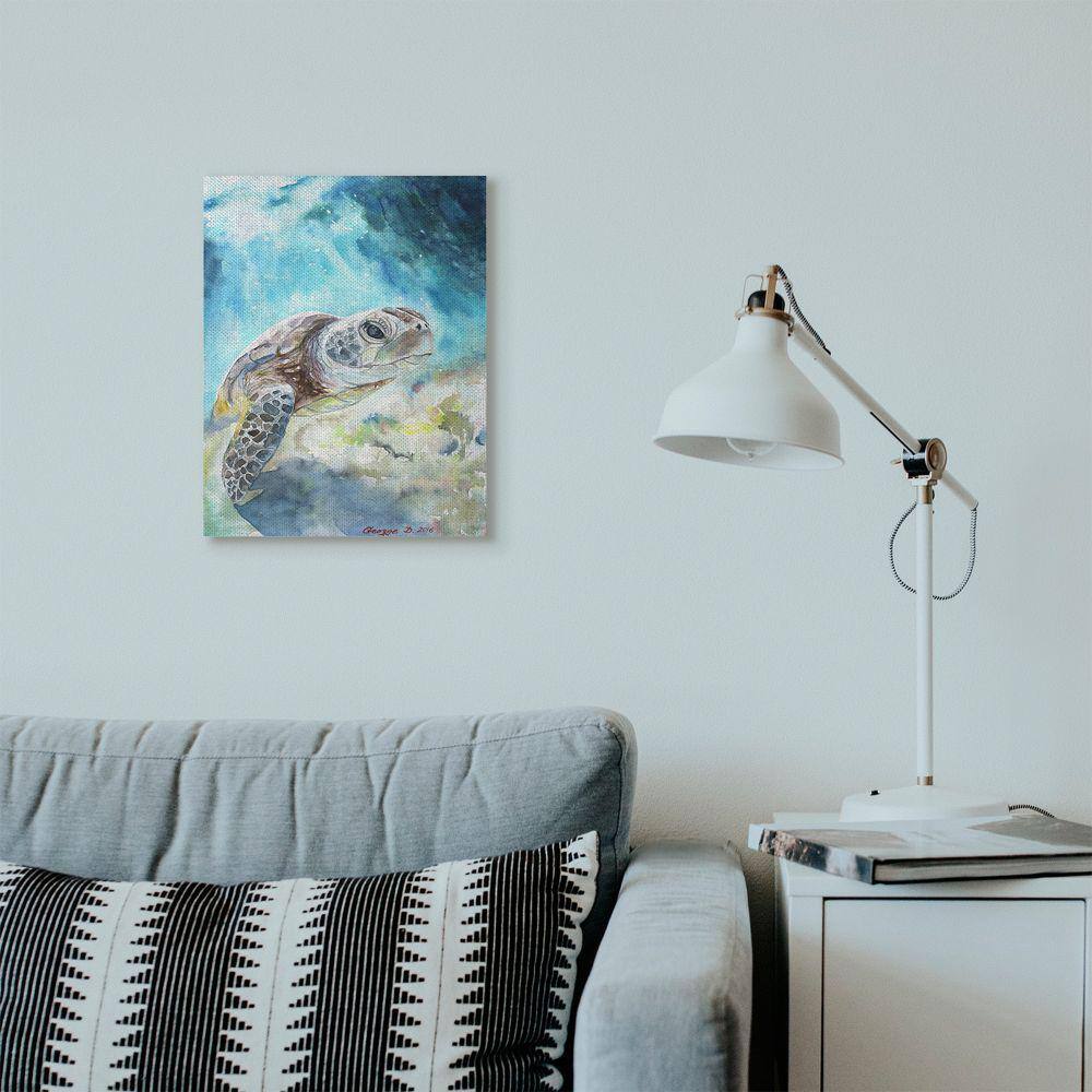 16x20 Blue Sea Turtle Watercolor Canvas Wall Art for Kids