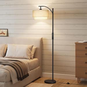 63 in. Black with Remote Arc Floor Lamps, 12 Dimmable Bulb, Modern Floor Lamps with Adjustable Double Fabric Shades