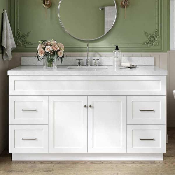 ARIEL Hamlet 61 in. W x 22 in. D x 36 in. H Bath Vanity in White with Carrara Marble Vanity Top