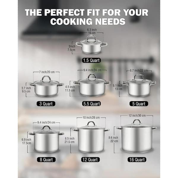 Cook N Home 12 Quart Stainless Steel Stockpot Saucepot with Lid, Induction Compatible