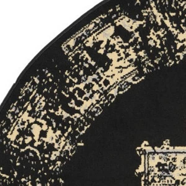 5 ft. Round Black Medallion Washable Area Rug