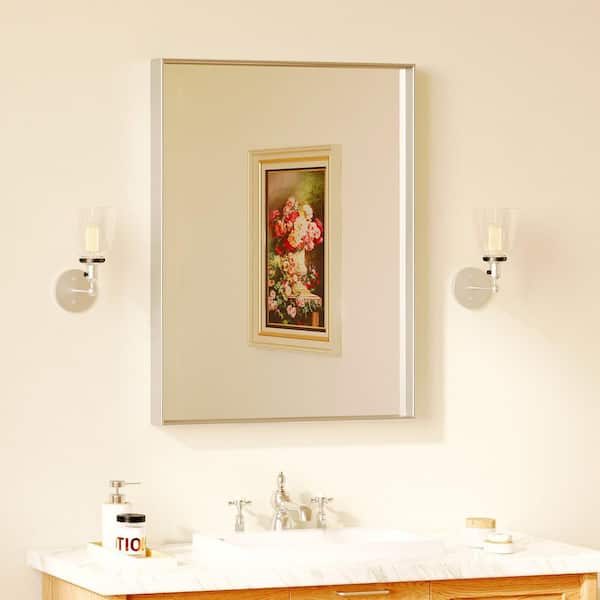 TOOLKISS 24 in. W x 36 in. H Rectangular Aluminum Framed Wall Bathroom Vanity Mirror in Silver