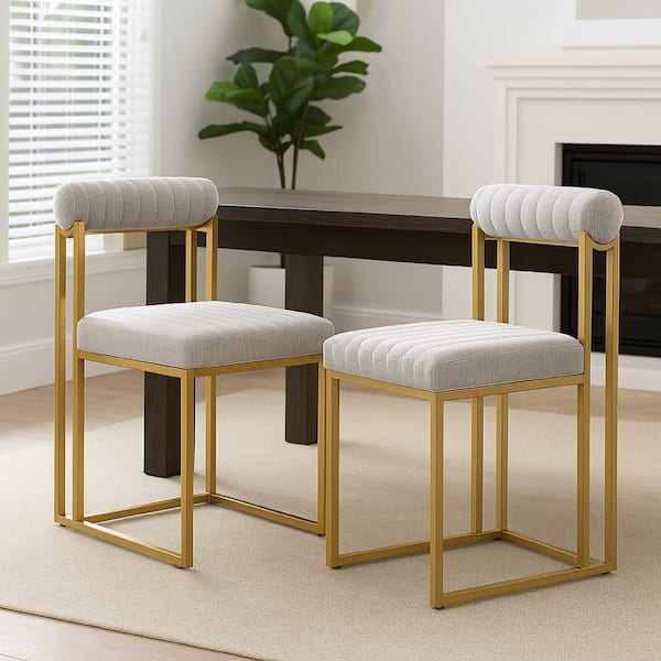 Tasie Taupe and Gold Polyester Gold Brushed Steel Dining Chair (Set of 2)