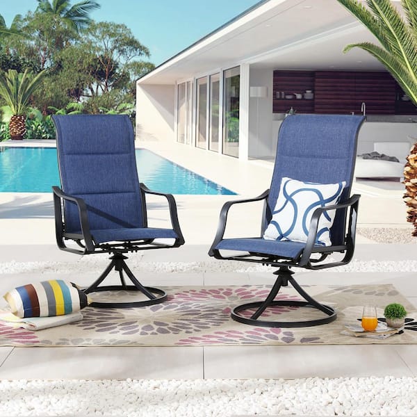 Swivel Sling Outdoor Dining Chair in Blue (2-Pack)