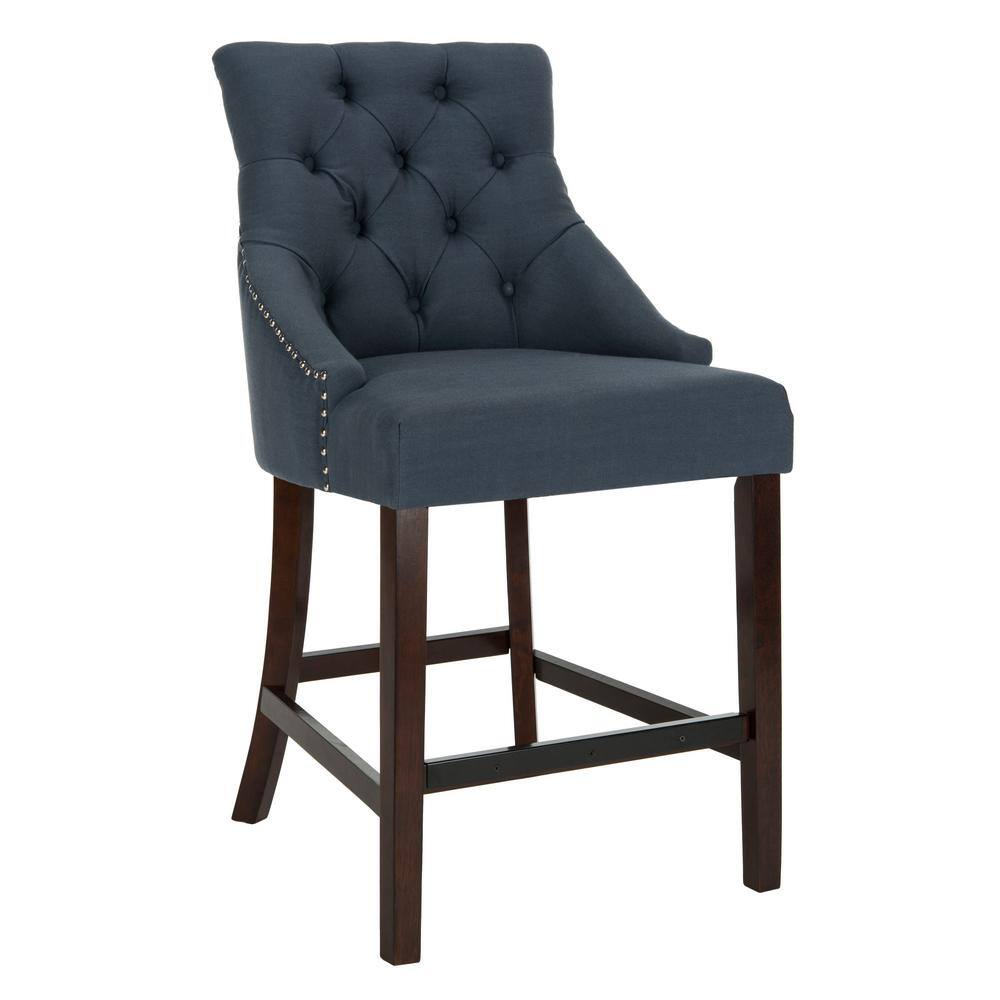 Elegant Navy Tufted Wingback Counter Stool with Chrome Detail, Set of 2