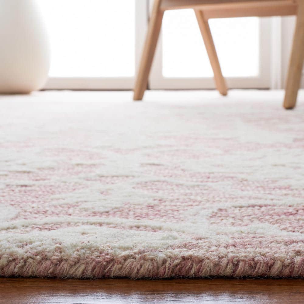 Ivory and Pink Floral Hand-Tufted Wool Area Rug, 8' x 10'
