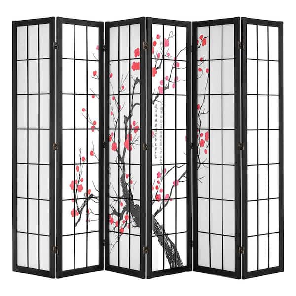 Room Divider, 6-Panel Japanese Room Divider Screen, Wood Folding Privacy Screen Indoor, Partition Portable Dividers