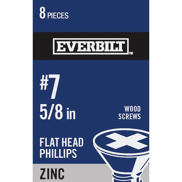 Everbilt #7 x 5/8 in. Zinc Plated Phillips Flat Head Wood Screw (8-Pack)