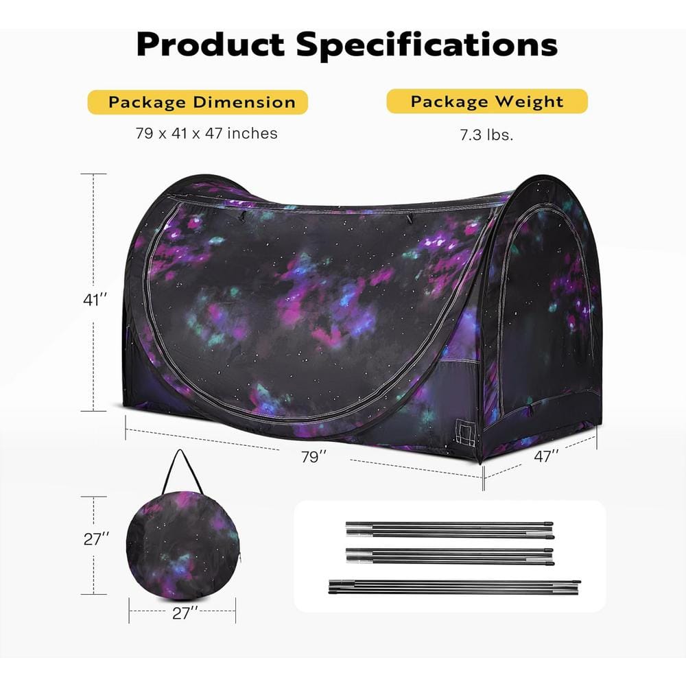 Black and Purple Polyester Pop-Up Privacy Bed Canopy