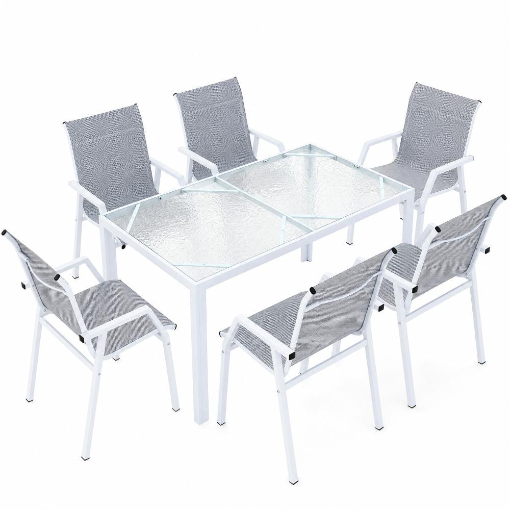 White 7-Piece Patio Dining Set with Glass Table and Sling Armchairs price history on PriceWatchPro