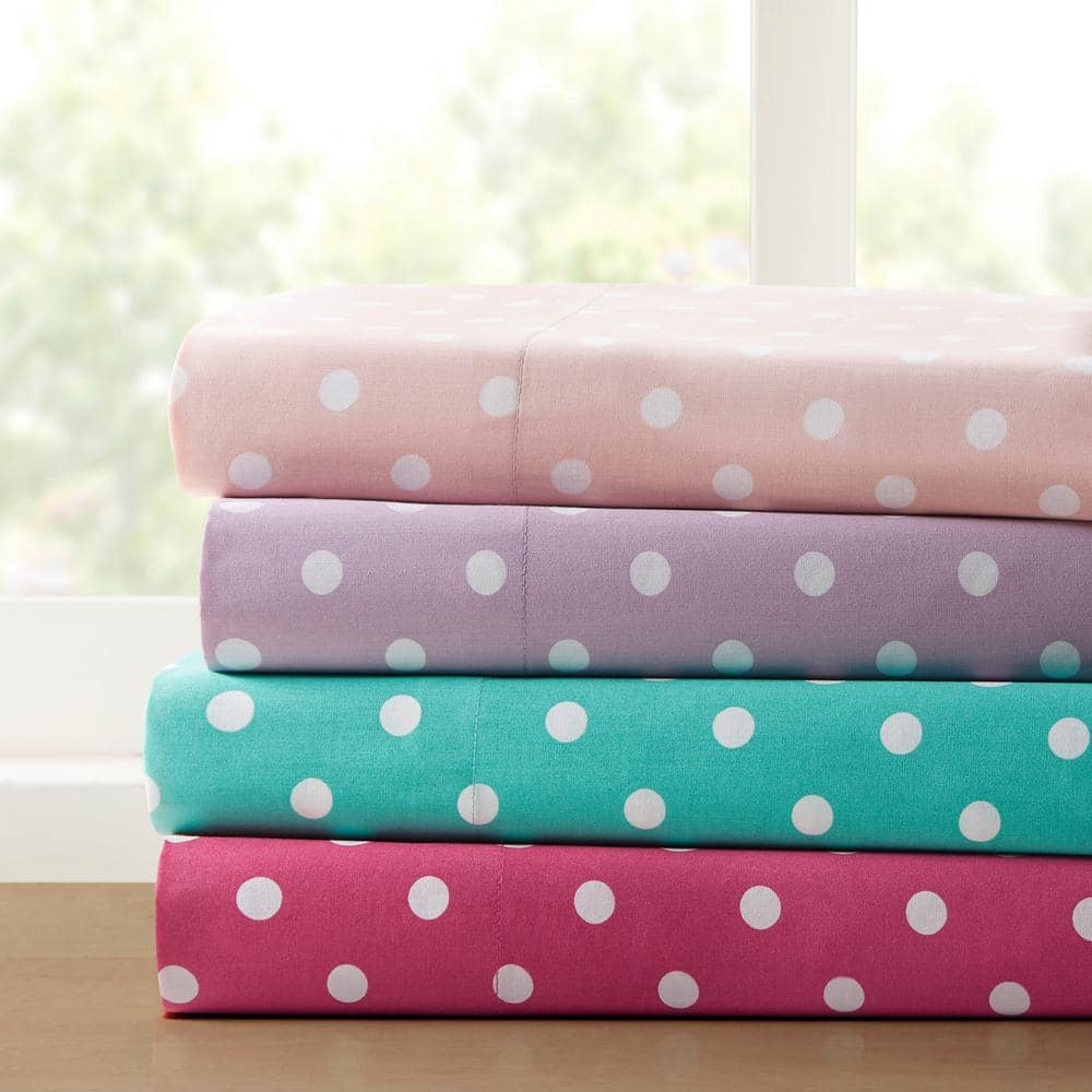 Full Dark Pink Cotton Polka Dot Sheet Set for Kids