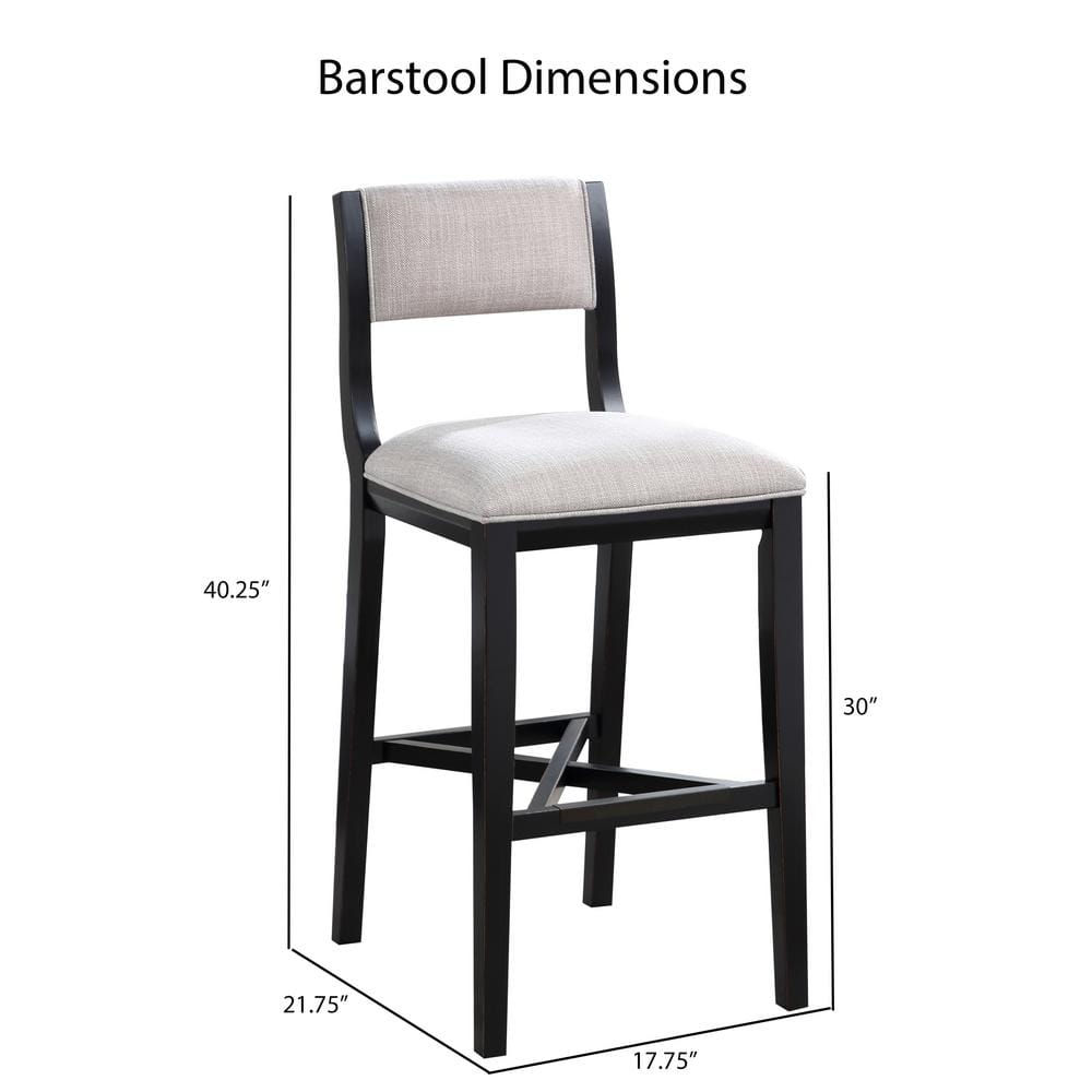 Gray Wood Transitional Bar Stool with Upholstered Seat