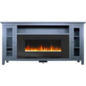 Brighton 69.7 in. Freestanding Electric Fireplace TV Stand in Slate Blue with Crystal Rock Display
