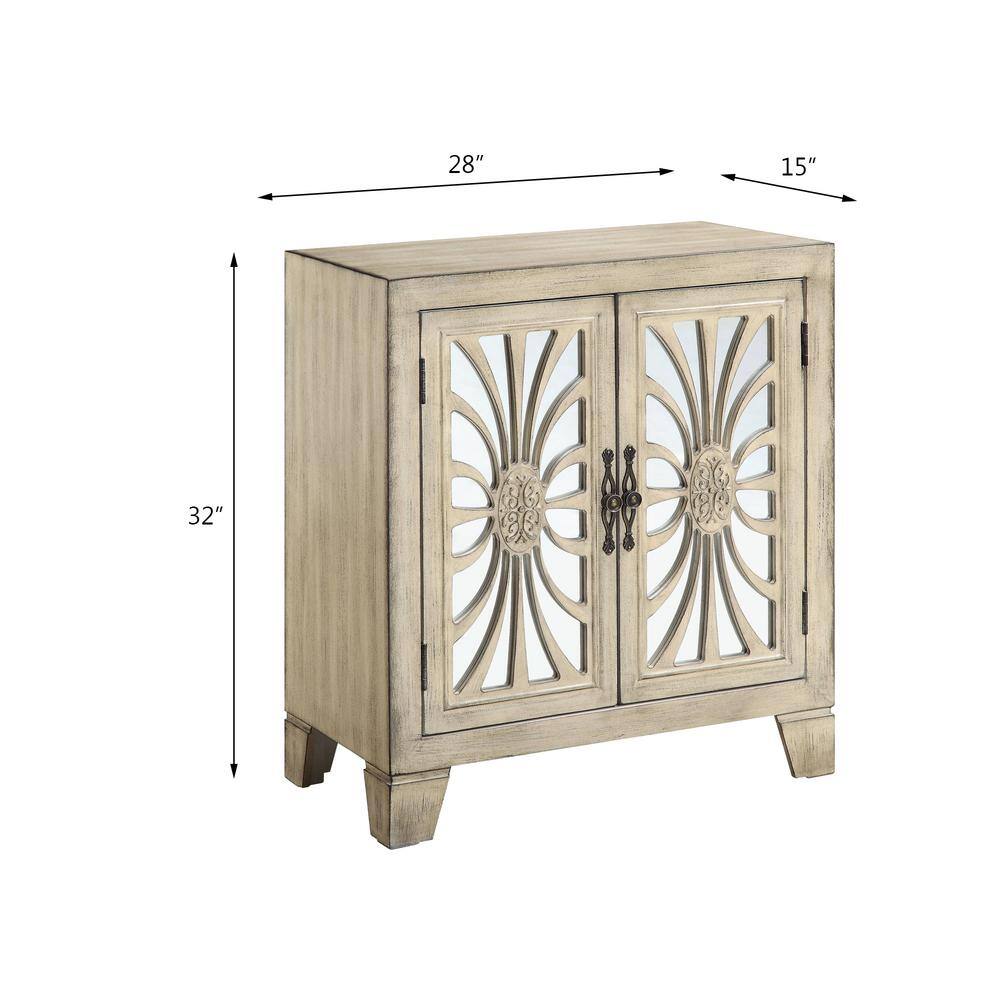 Antique White Wood and Glass Console Table with Storage
